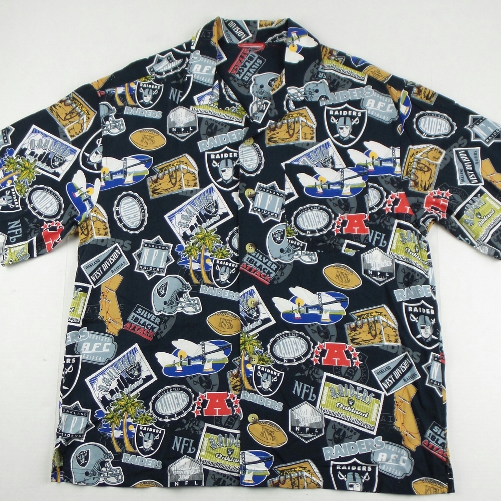 Vintage NFL Oakland Raiders All Over Print Button Up Casual Shirt Size Men's L